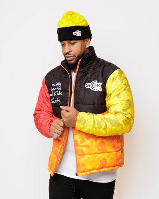 Yellow camo puffer jacket best sale